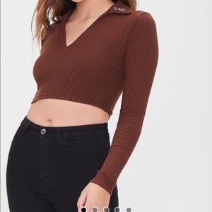 f21 NY embroidered long sleeve crop top